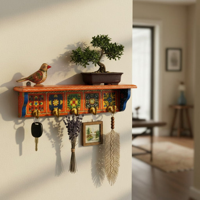 5 Hooks Wall Floating Shelf