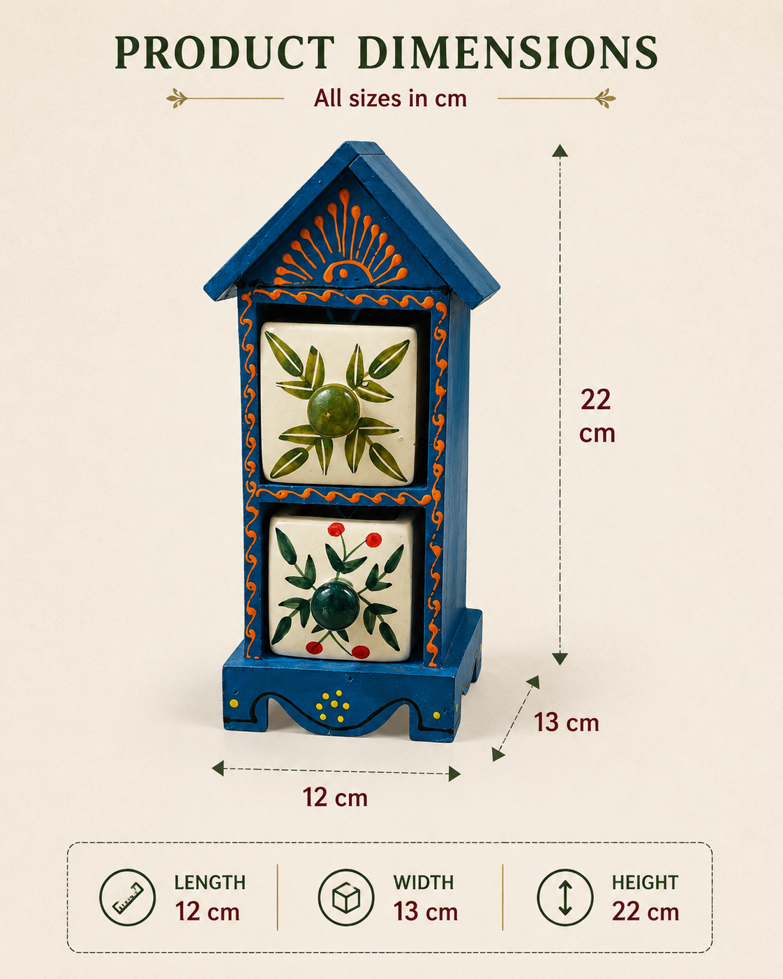 2 Drawer Jewellery Box (Vertical Hut Shape)