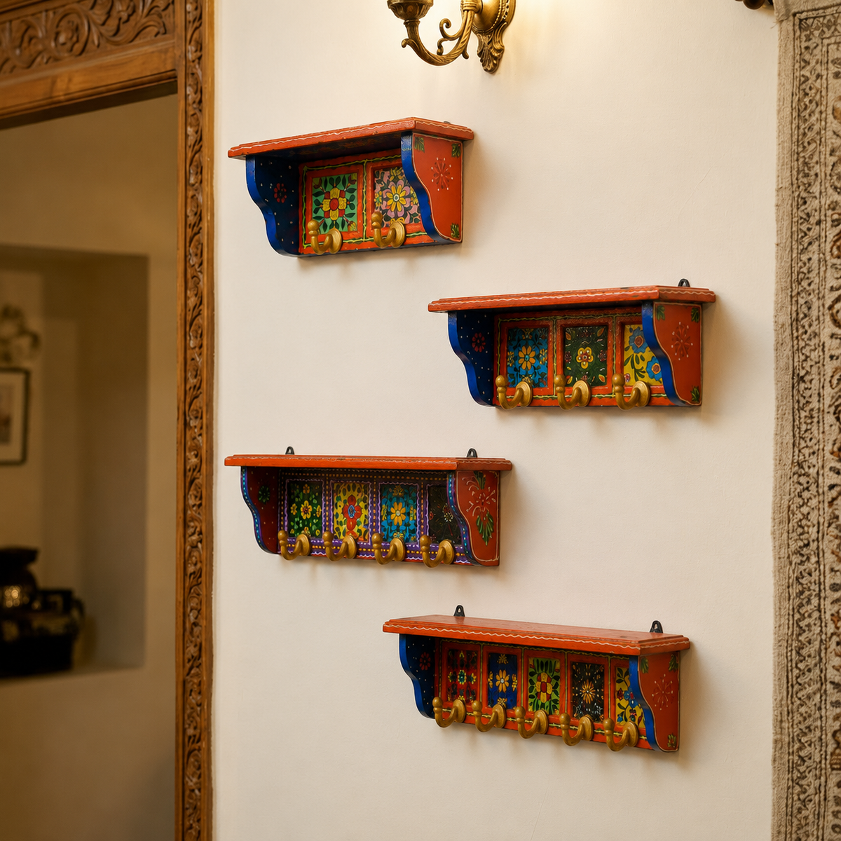 3 Hooks Wall Floating Shelf