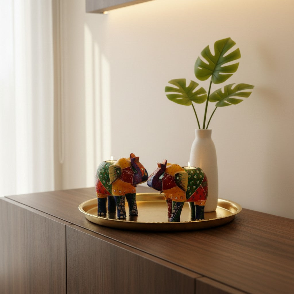Wooden Tealight Holder Elephant 6" (Free- 1 Ghee Tealight Candle)